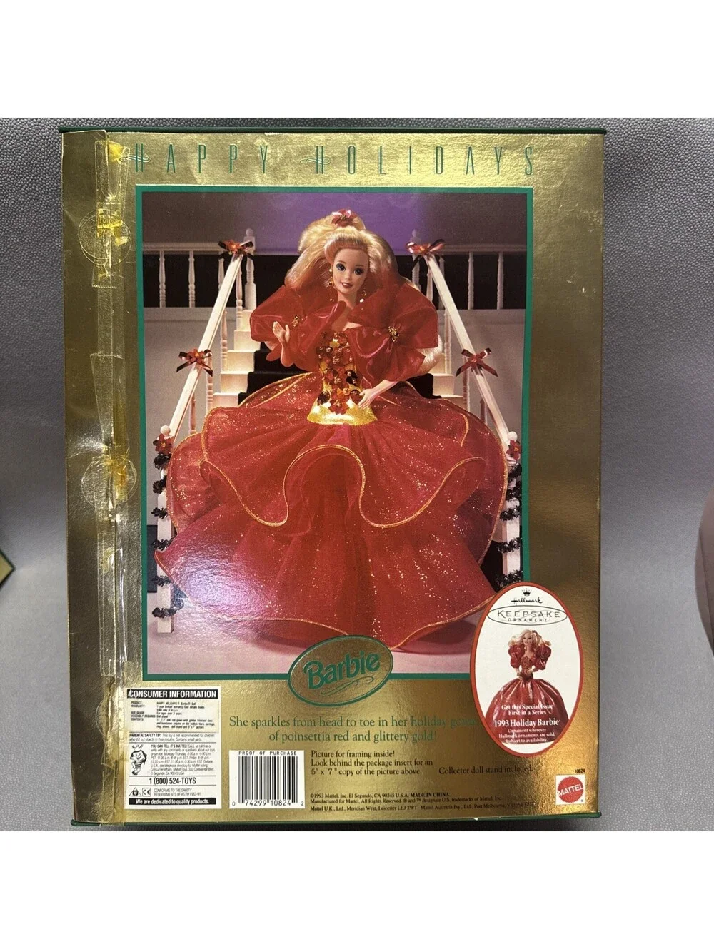 Barbie Happy Holidays 1992 Special Edition 10824 Red Gown Poinsettia Lot Of 2
